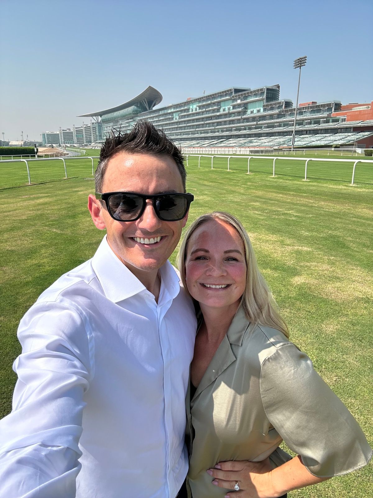 Kevin and his wife at Meydan Racecourse